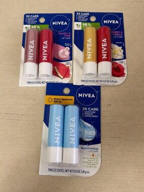 NWT NIVEA Lip Care Bundle 6-Pack Tinted Pearly Cherry Smoothness SPF 15 Balms